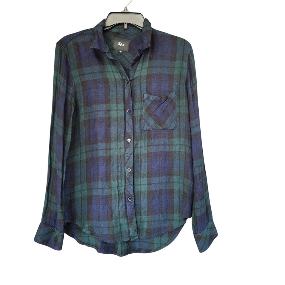 Rails Hunter Plaid Button Down Shirt Midnight Forest Navy Green Rayon Small